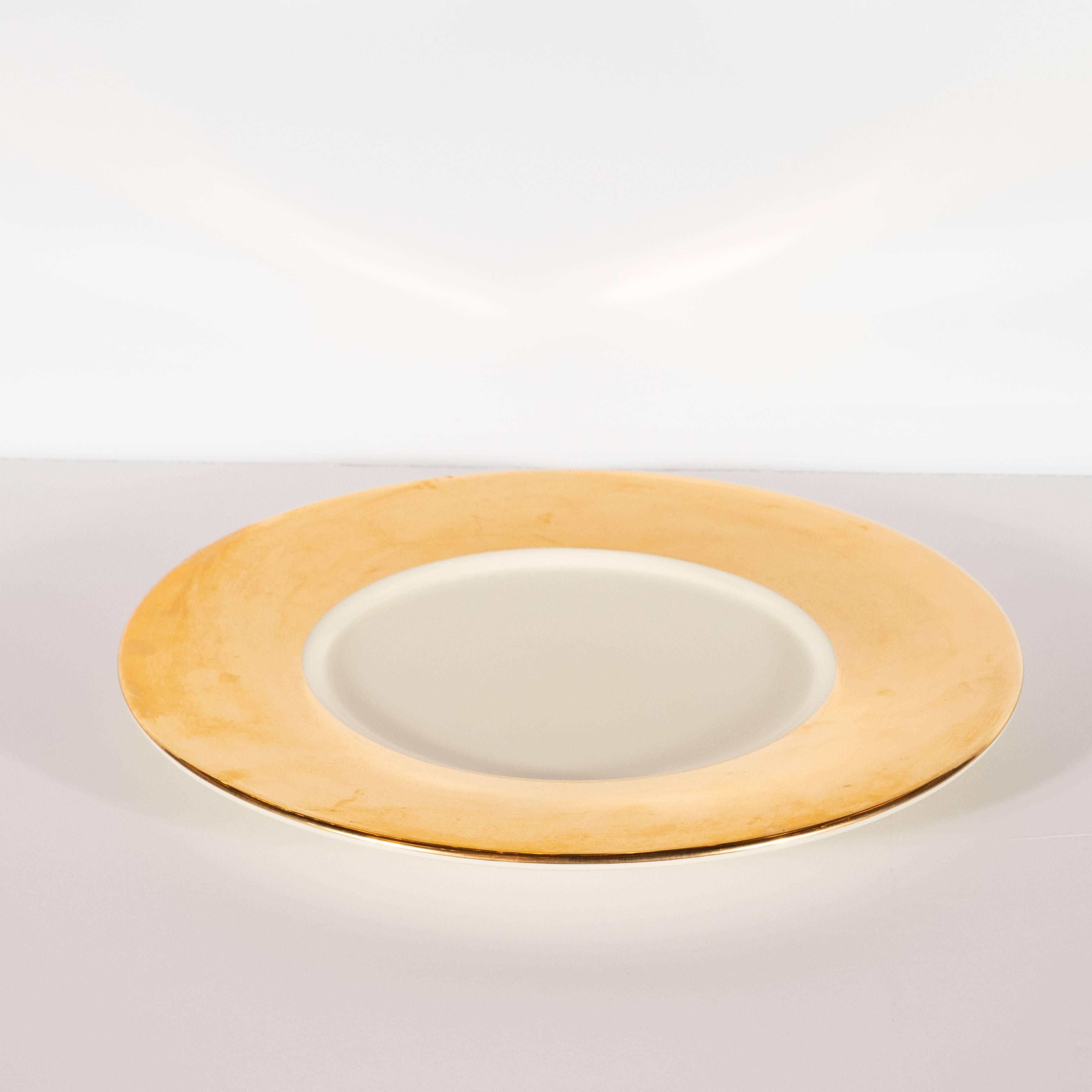 Set of Eight Bone Hue Porcelain and 24-Karat Yellow Gold Charger Plates by Lenox In Excellent Condition In New York, NY