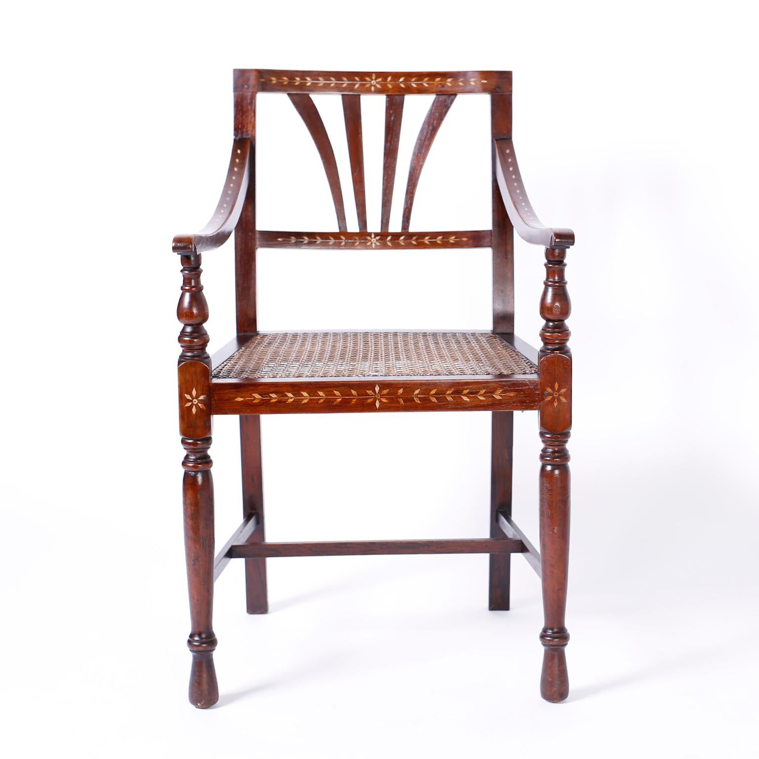 Set of Eight Bone Inlaid Dining Chairs from the Philippines 1