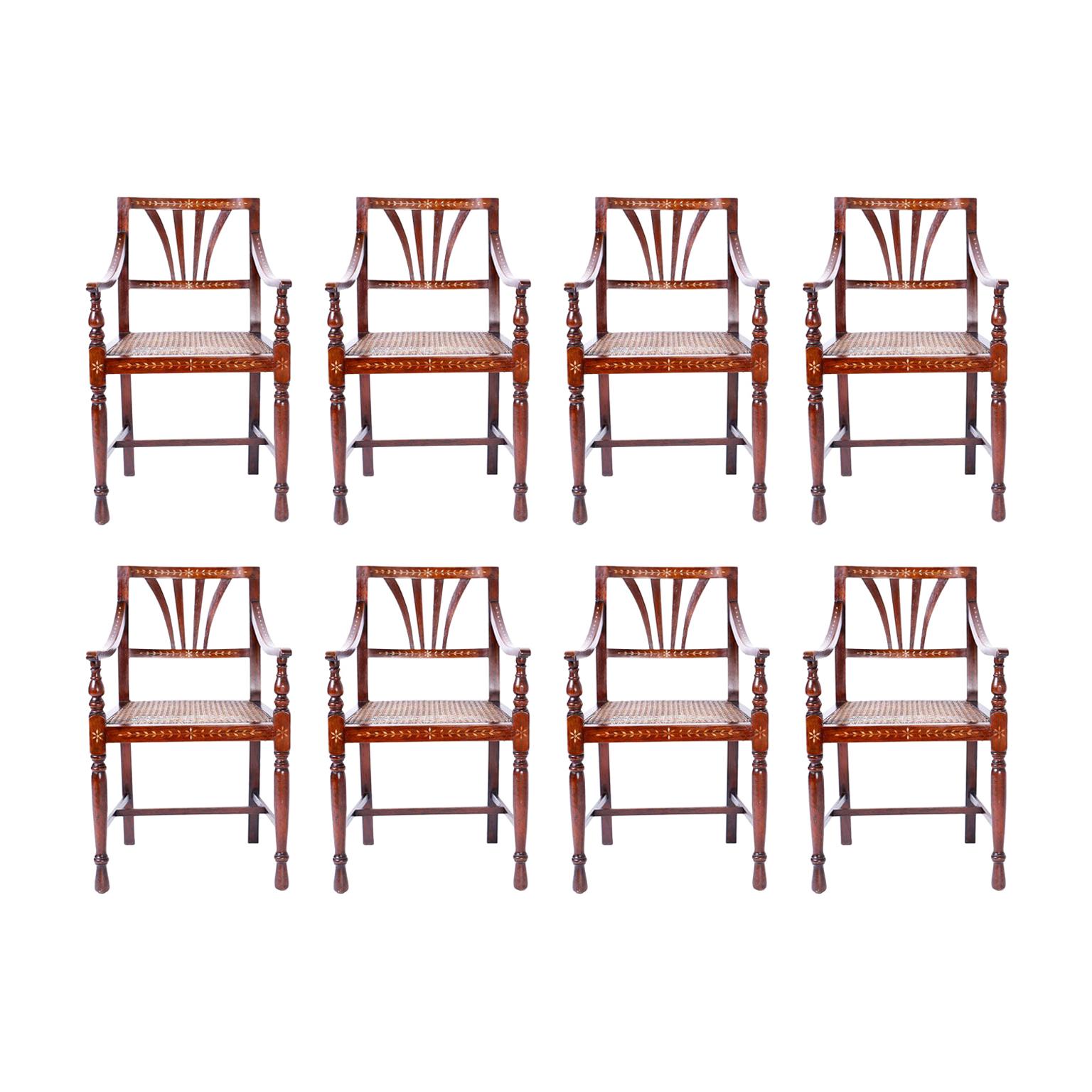 Set of Eight Bone Inlaid Dining Chairs from the Philippines