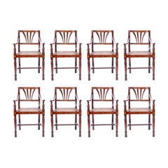 Antique Set of Eight Bone Inlaid Dining Chairs from the Philippines