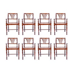 Antique Set of Eight Bone Inlaid Dining Chairs from the Philippines