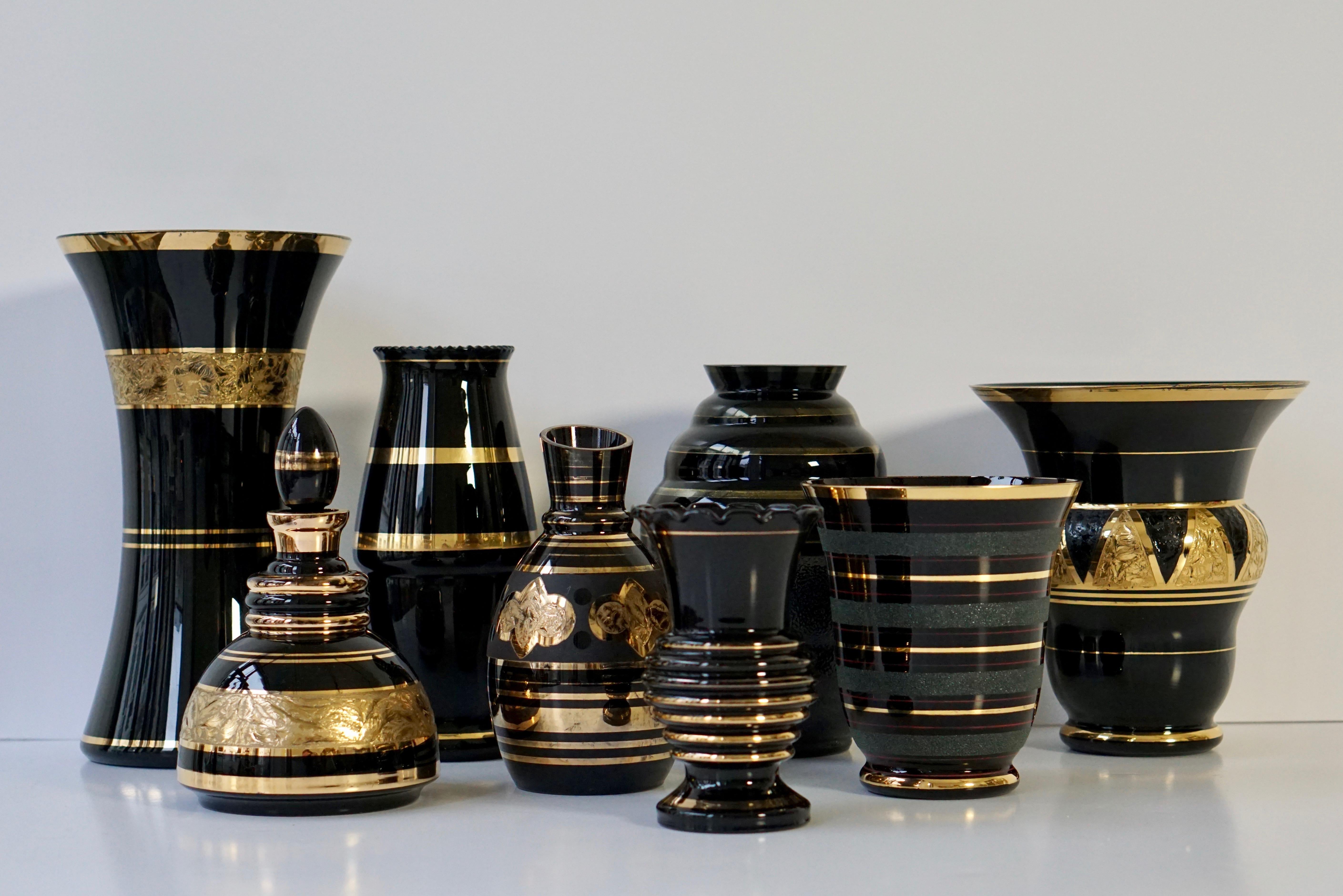 Hollywood Regency Set of Eight Booms Glass Vases, Belgium