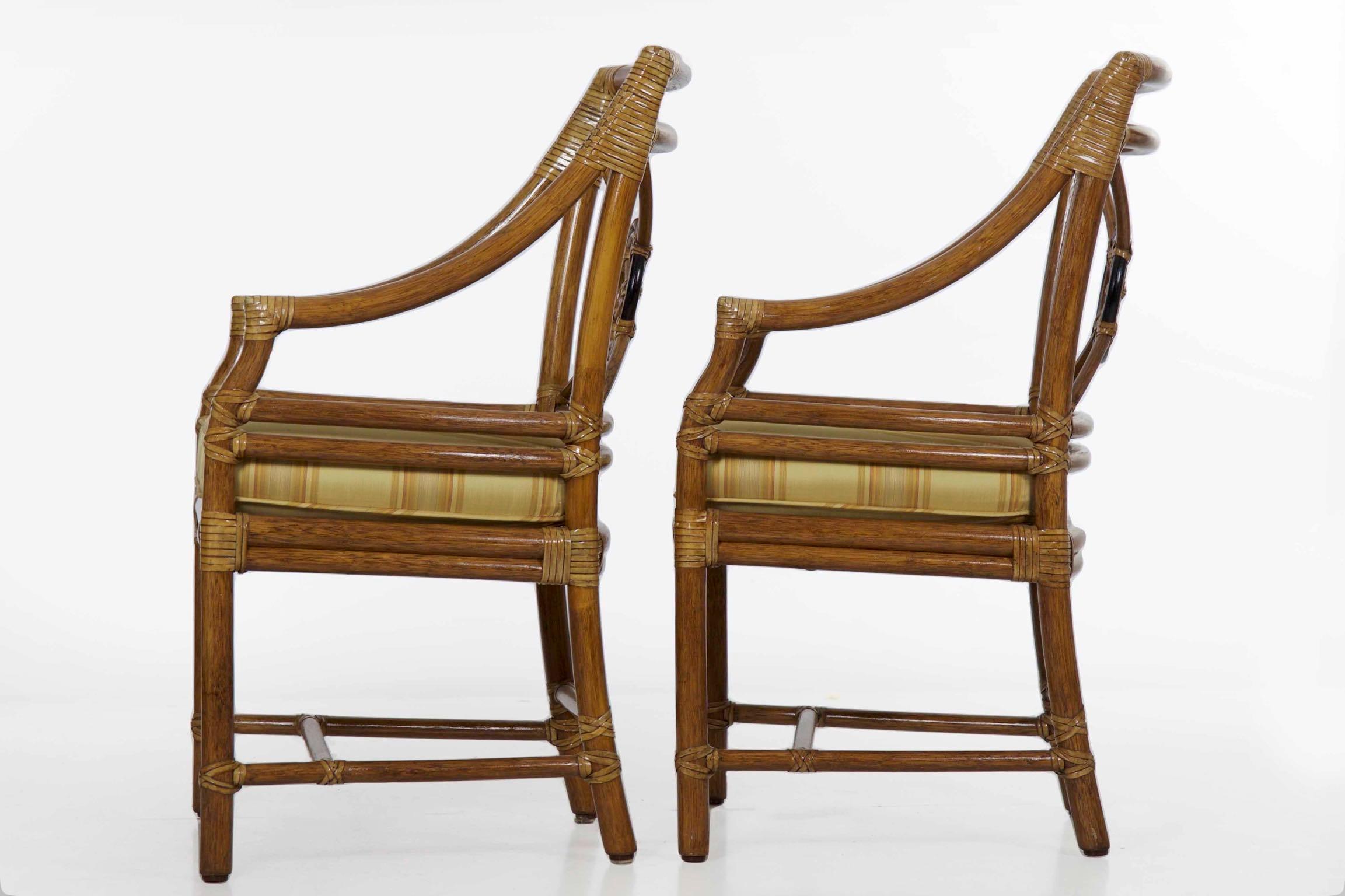 Mid-Century Modern Set of Eight Bound Rattan Dining Armchairs by McGuire