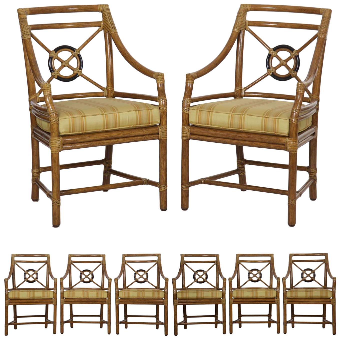 Set of Eight Bound Rattan Dining Armchairs by McGuire