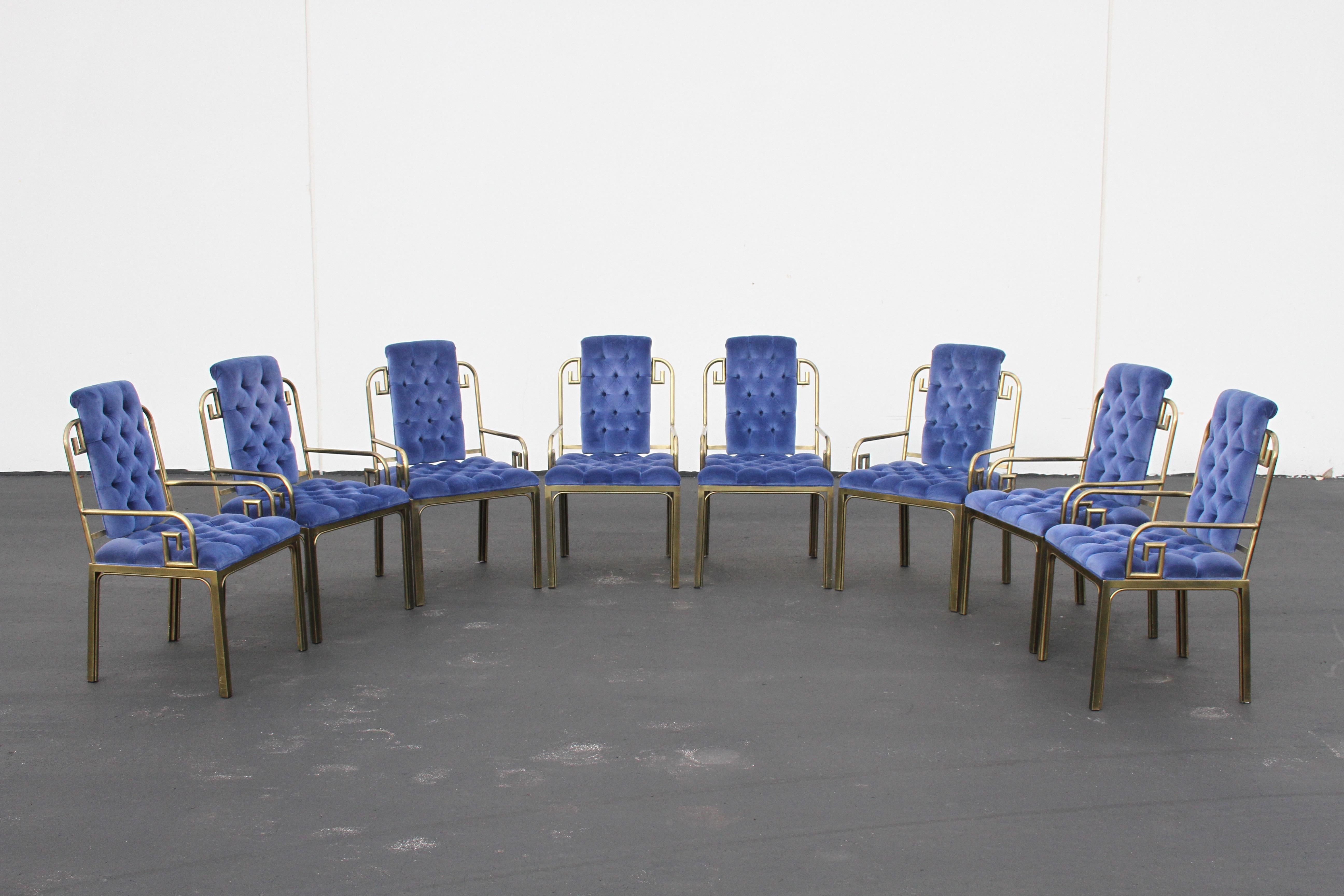 Set of Eight Brass Mastercraft Greek Key Hollywood Regency Dining Chairs 3
