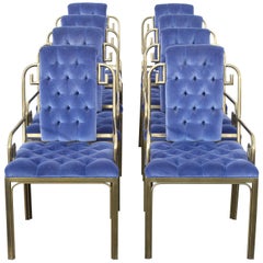 Set of Eight Brass Mastercraft Greek Key Hollywood Regency Dining Chairs