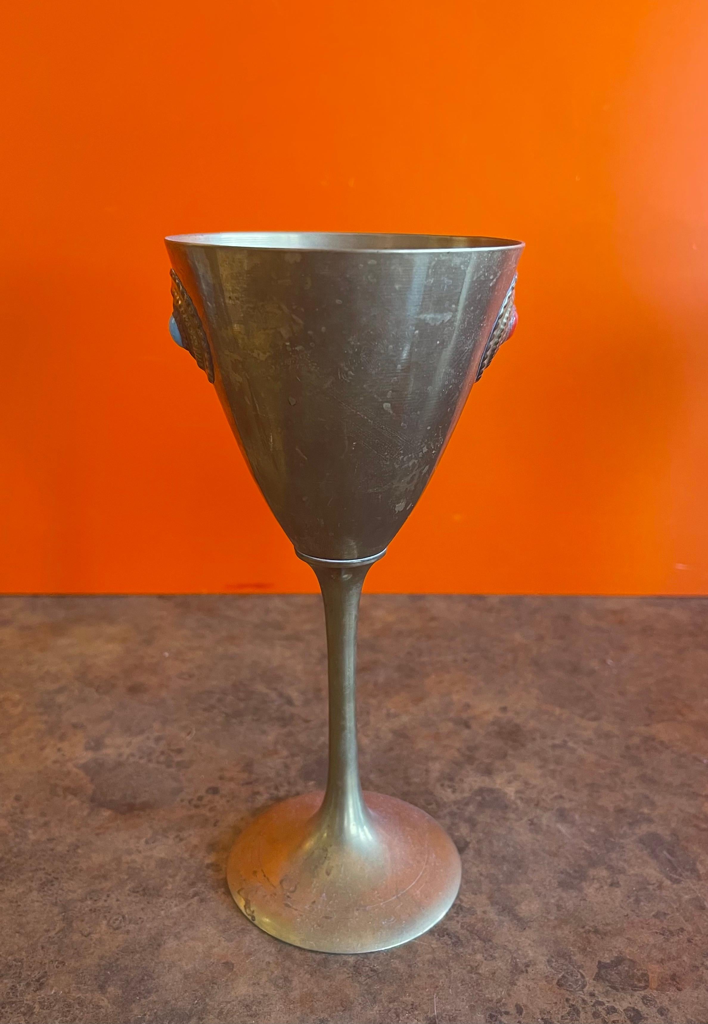 Set of Eight Brass Water / Wine Goblets with Stone Accent For Sale 2