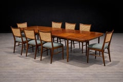 Set of Eight Brazilian Modern Dining Chairs in Caviúna, Cane & Chenille, 1960s
