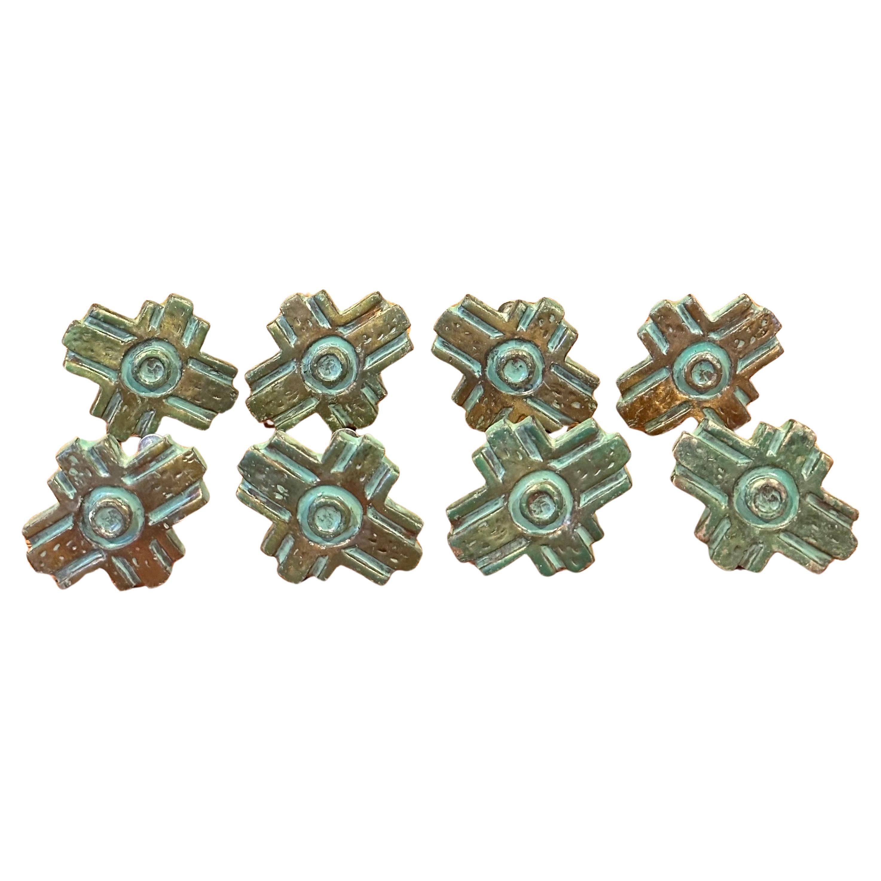 Set of Eight Bronze Verdigris Pull Handles 5