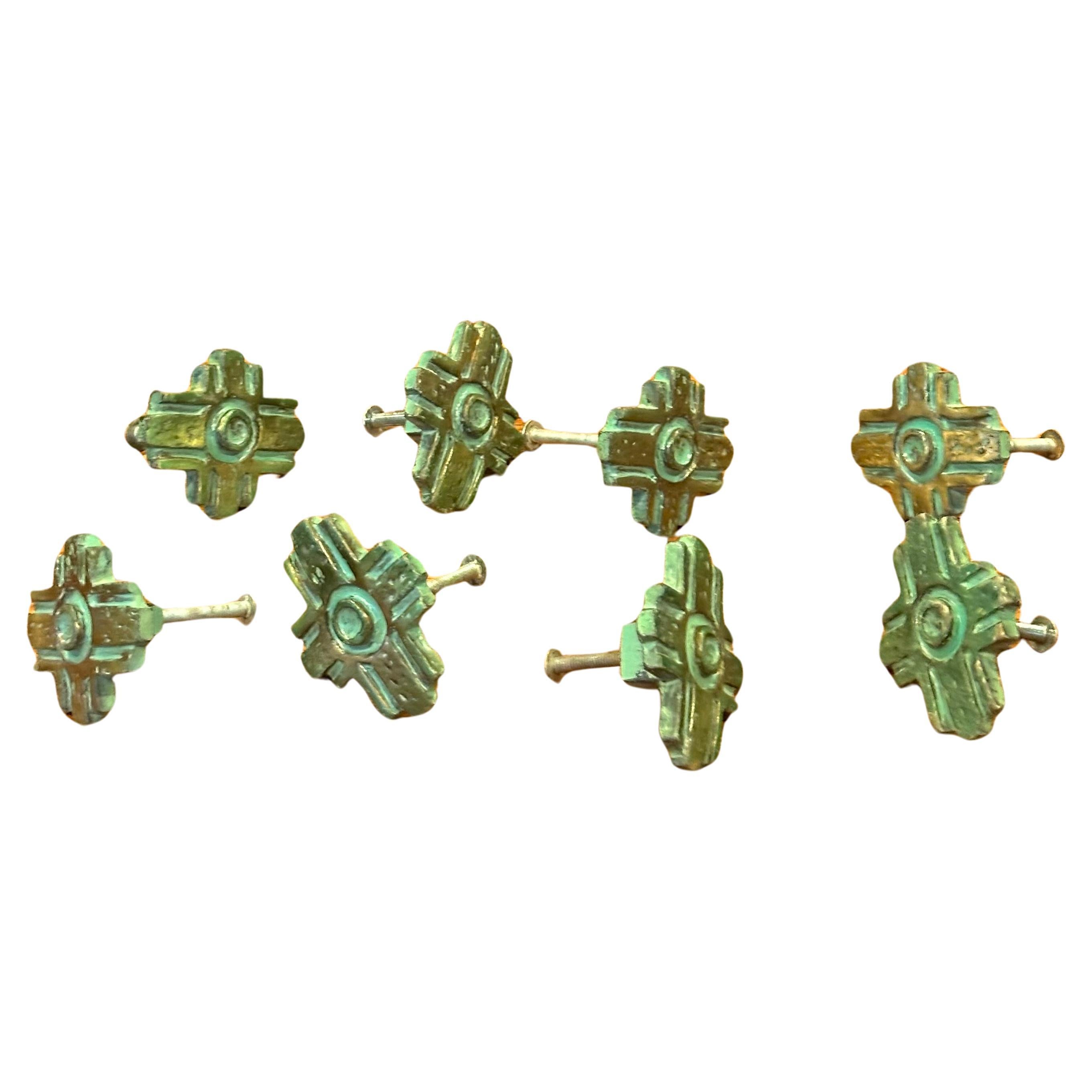 American Set of Eight Bronze Verdigris Pull Handles For Sale