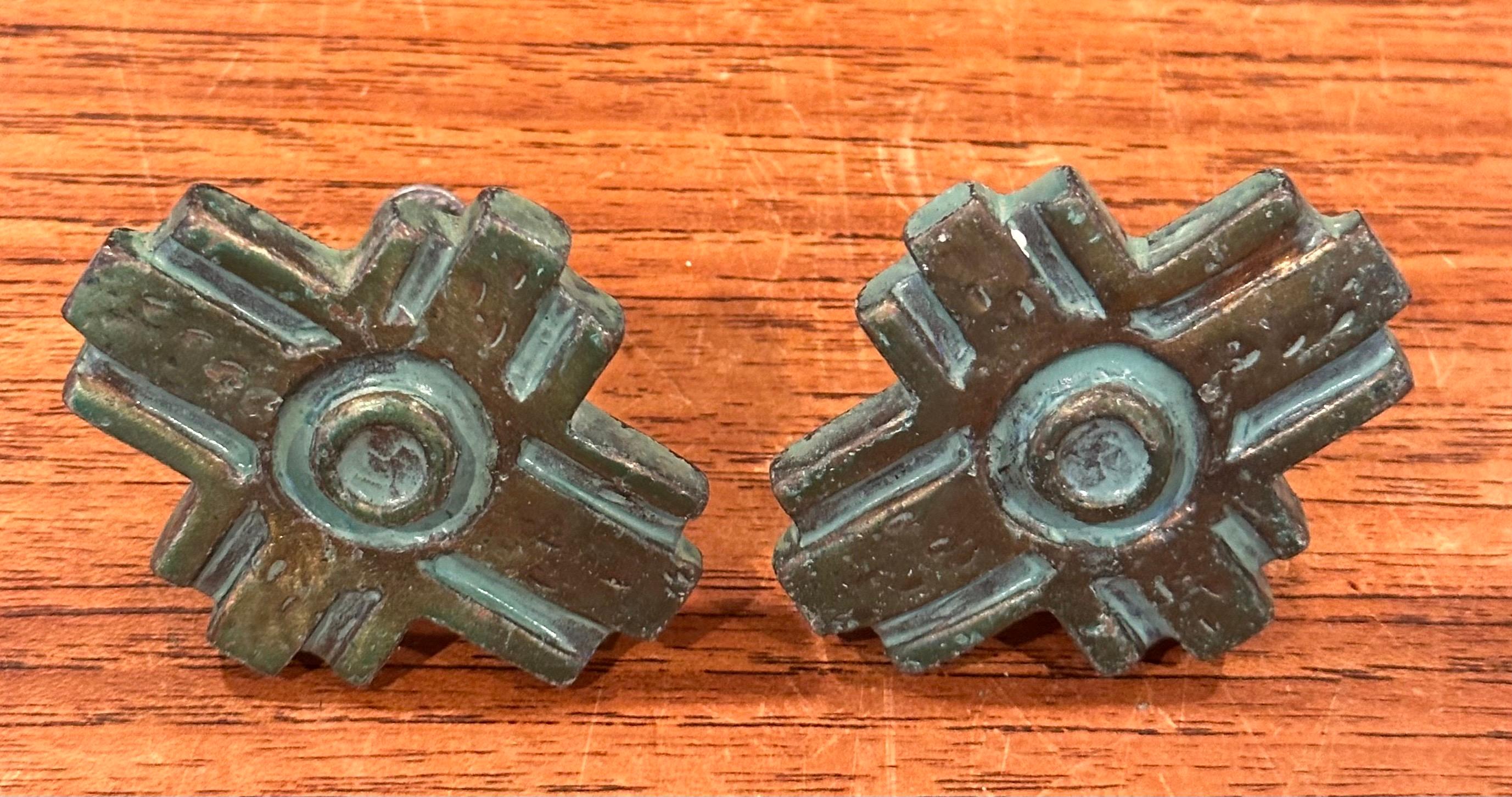 20th Century Set of Eight Bronze Verdigris Pull Handles