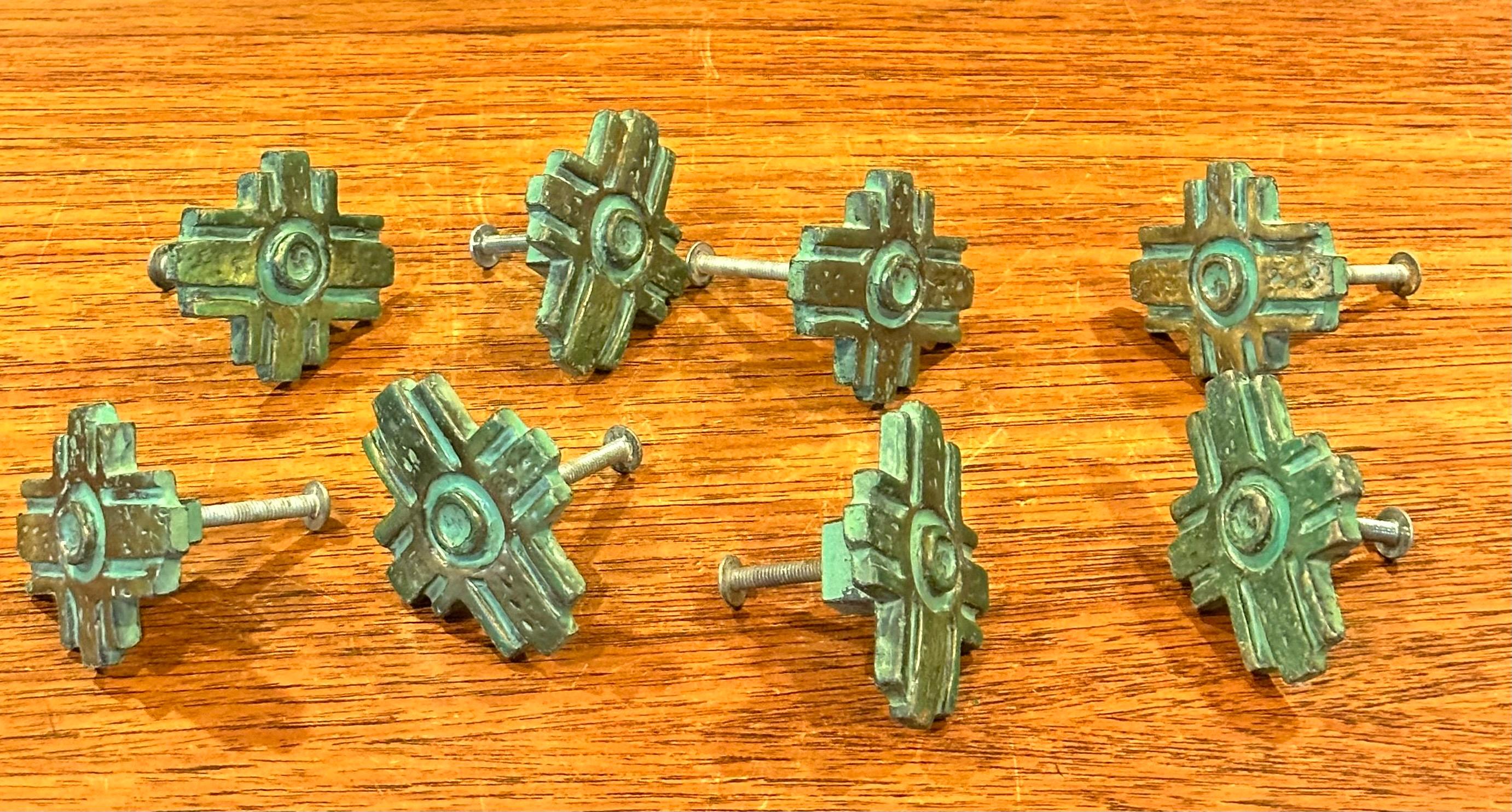 Set of Eight Bronze Verdigris Pull Handles 4