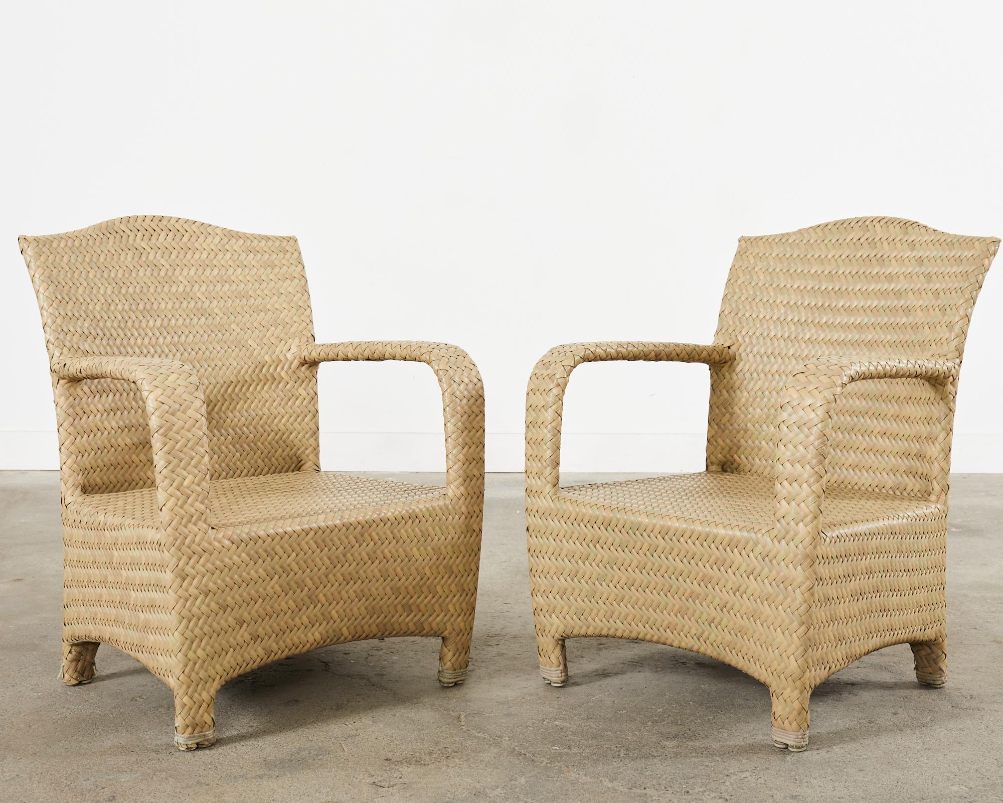 Set of Eight Brown Jordan Wicker Havana Garden Armchairs In Good Condition For Sale In Rio Vista, CA