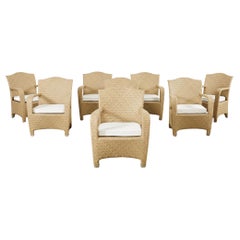 Used Set of Eight Brown Jordan Wicker Havana Garden Armchairs