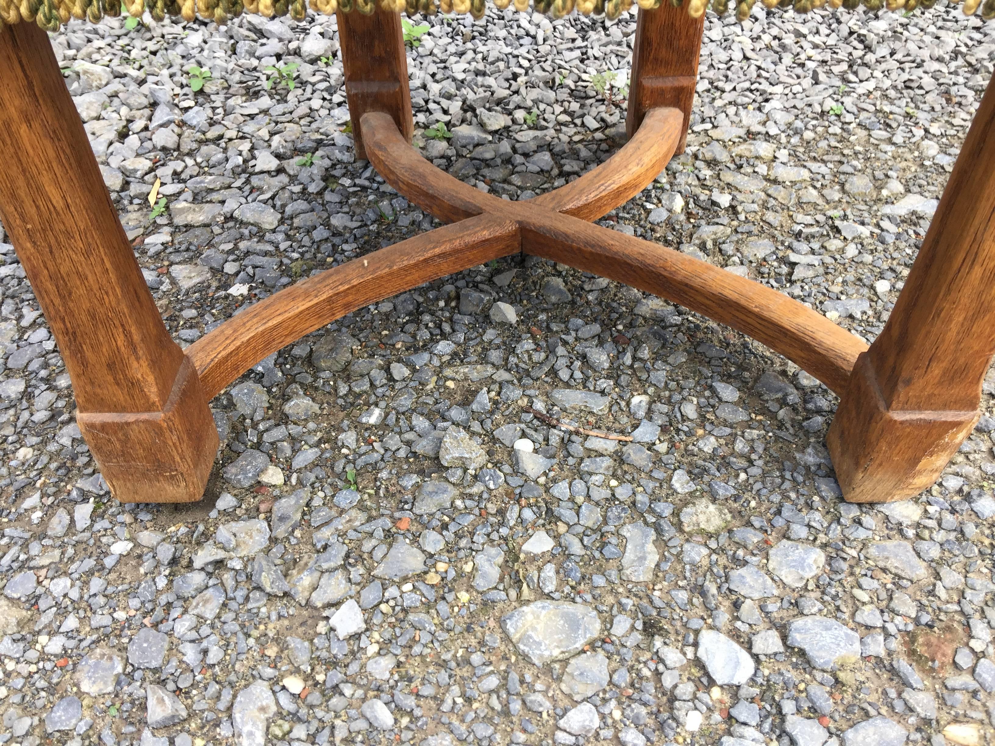 Set of Eight Brutalist Chairs in Oak, Brass and Velvet, circa 1950 For Sale 5