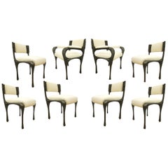 Set of Eight Brutalist Sculpted Bronze Dining Chairs by Paul Evans