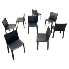 Set of Eight CAB 412 Chairs by Mario Bellini for Cassina in Black Leather, 1970s