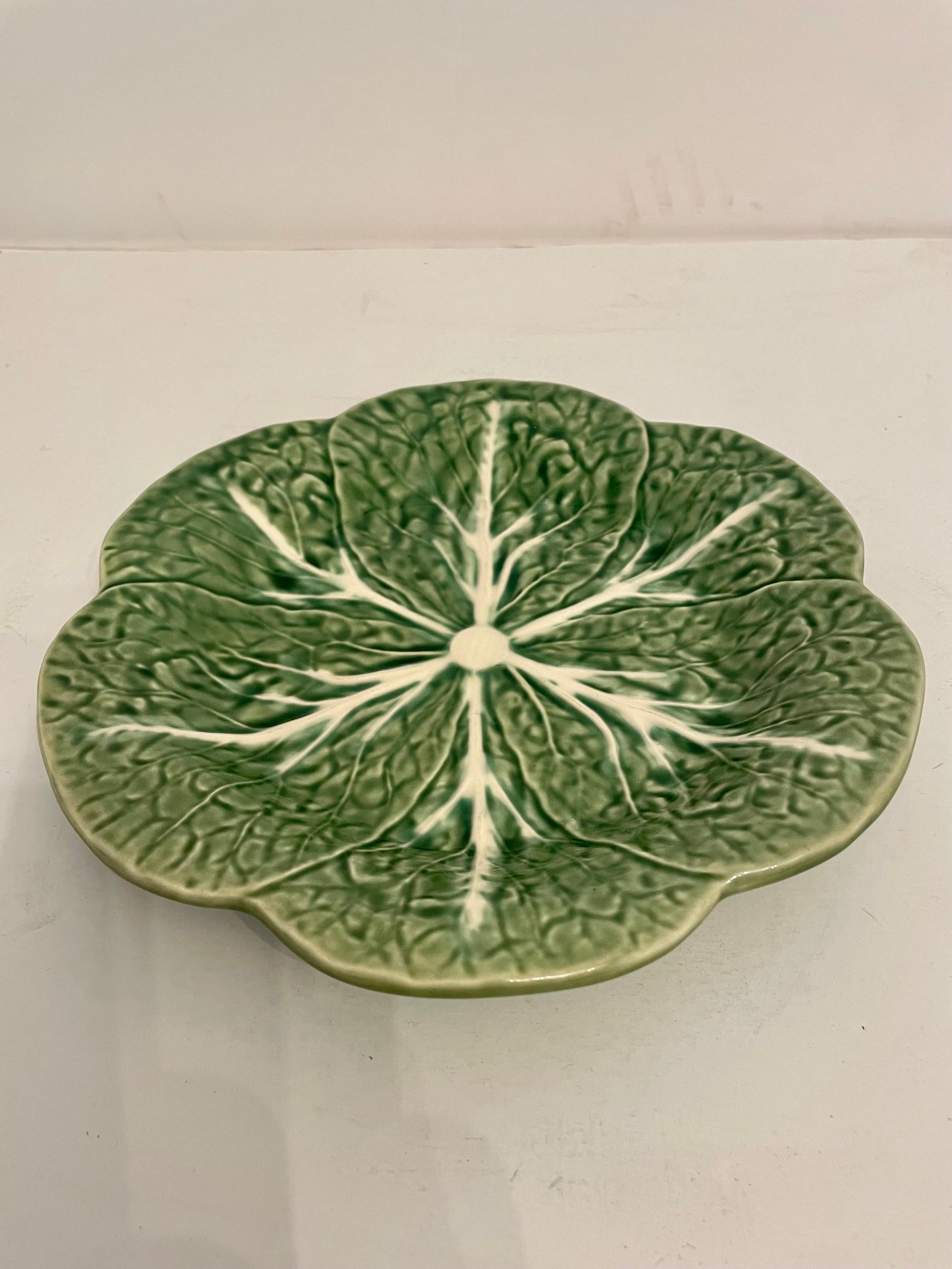 Palm Beach style Set Of Eight Cabbage Pattern Dessert Plates by Bordallo Pinheiro, Portugal. Stamped on back. Nice size at  9.5