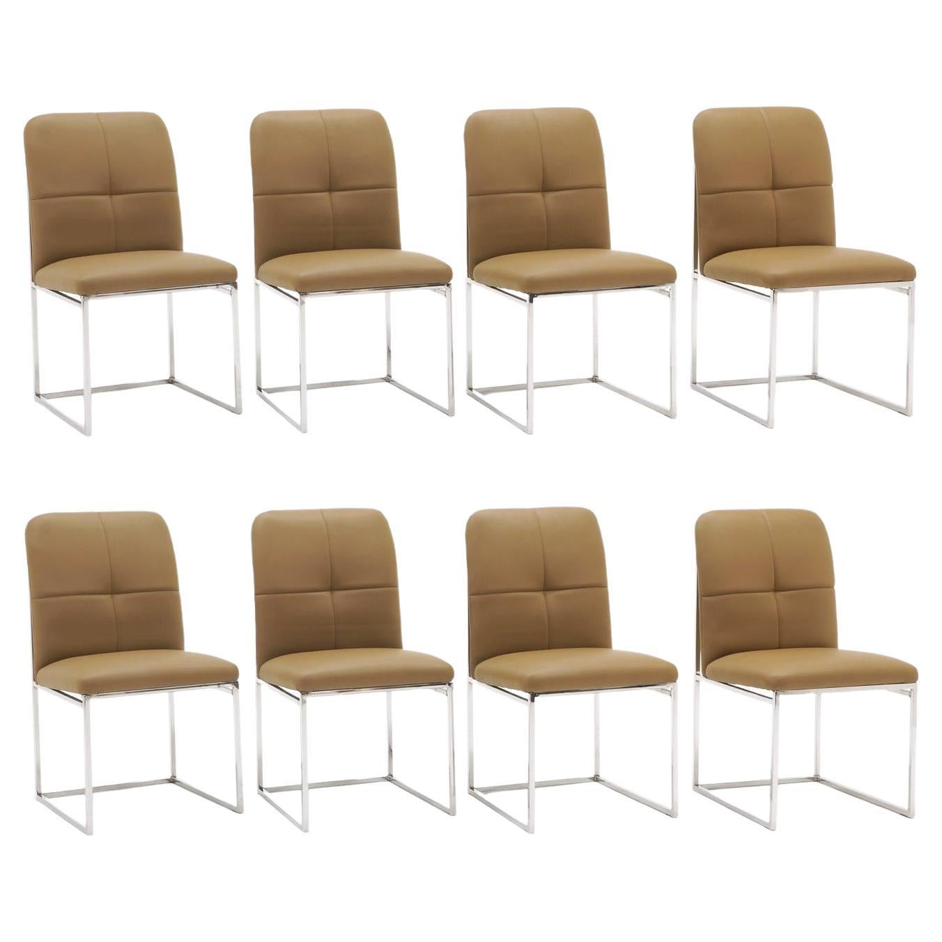 Set of Eight Cal-Style Tan Colored Dining Chairs