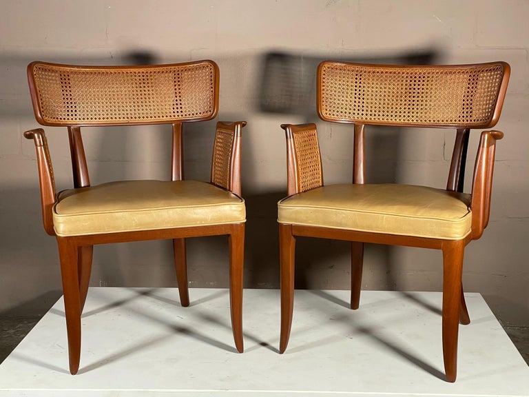 Mid-Century Modern Set of Eight Caned Back Dunbar Dining Chairs For Sale