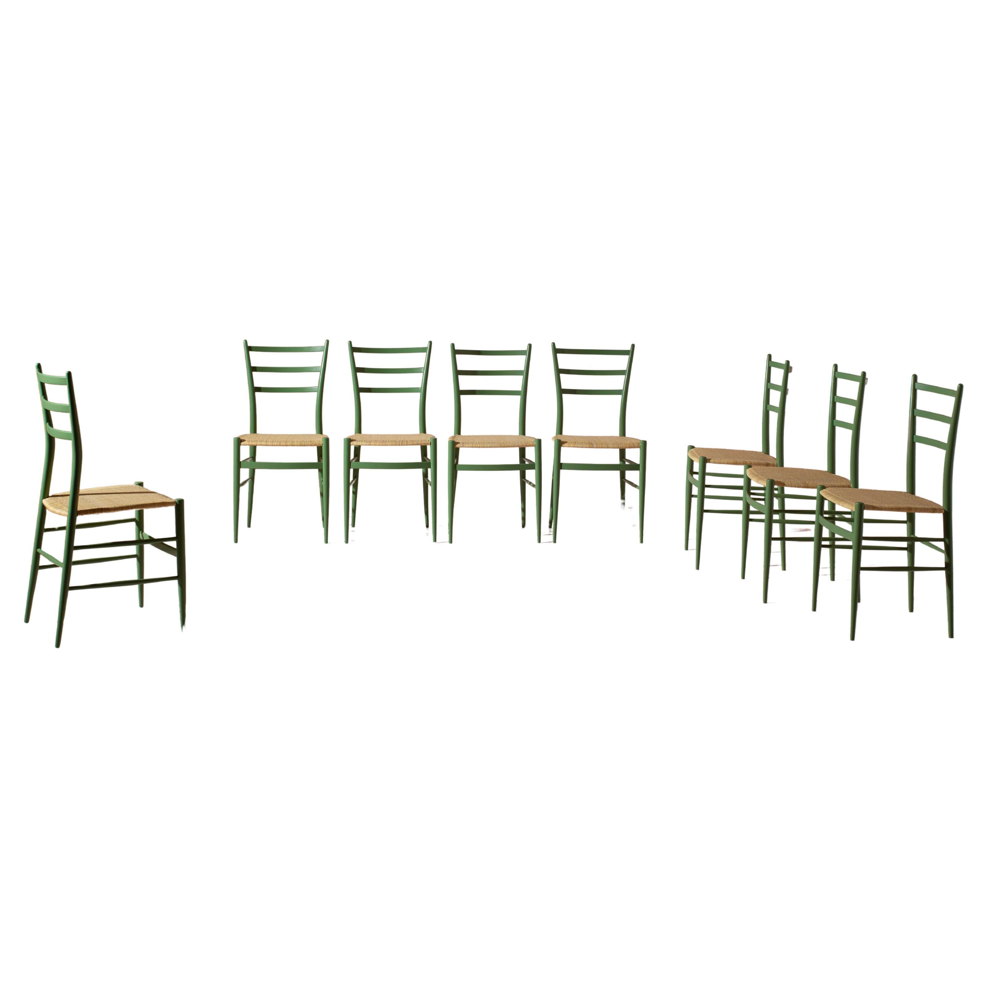 Set of eight caned Chiavari chairs model "Tre Stecche" by SAC, Italy, 1950s