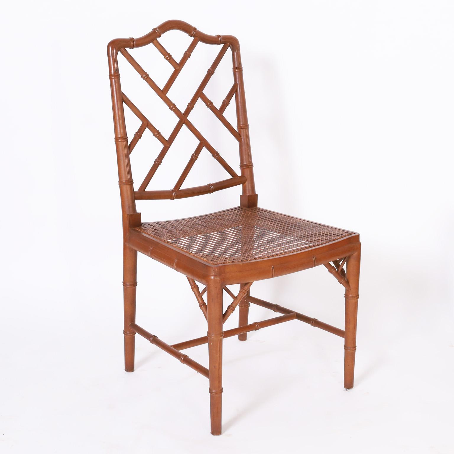 Hand-Crafted Set of Eight Caned Faux Bamboo Dining Chairs