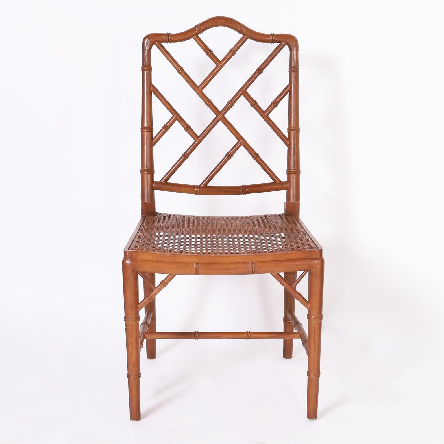 Set of Eight Caned Faux Bamboo Dining Chairs In Good Condition In Palm Beach, FL