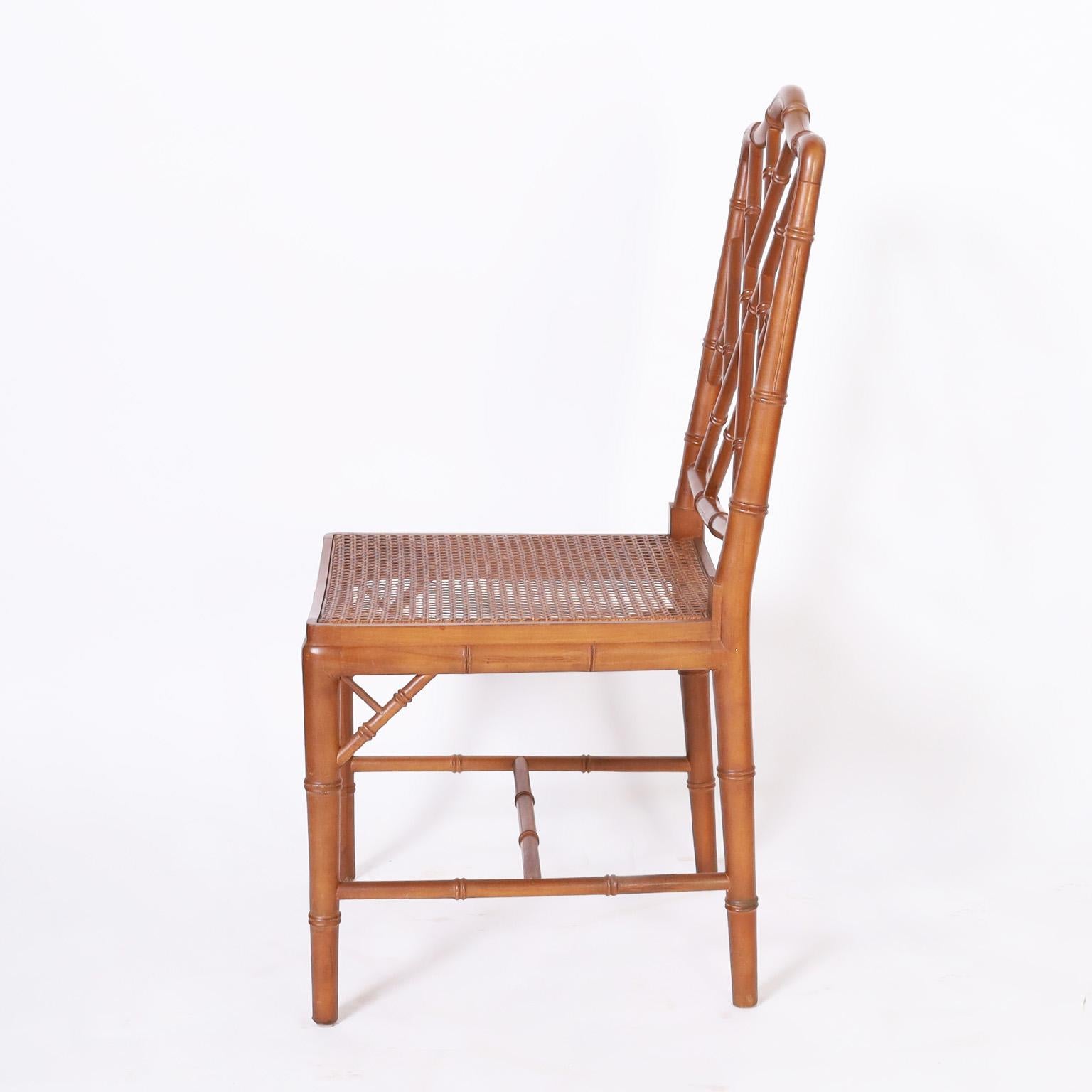 20th Century Set of Eight Caned Faux Bamboo Dining Chairs