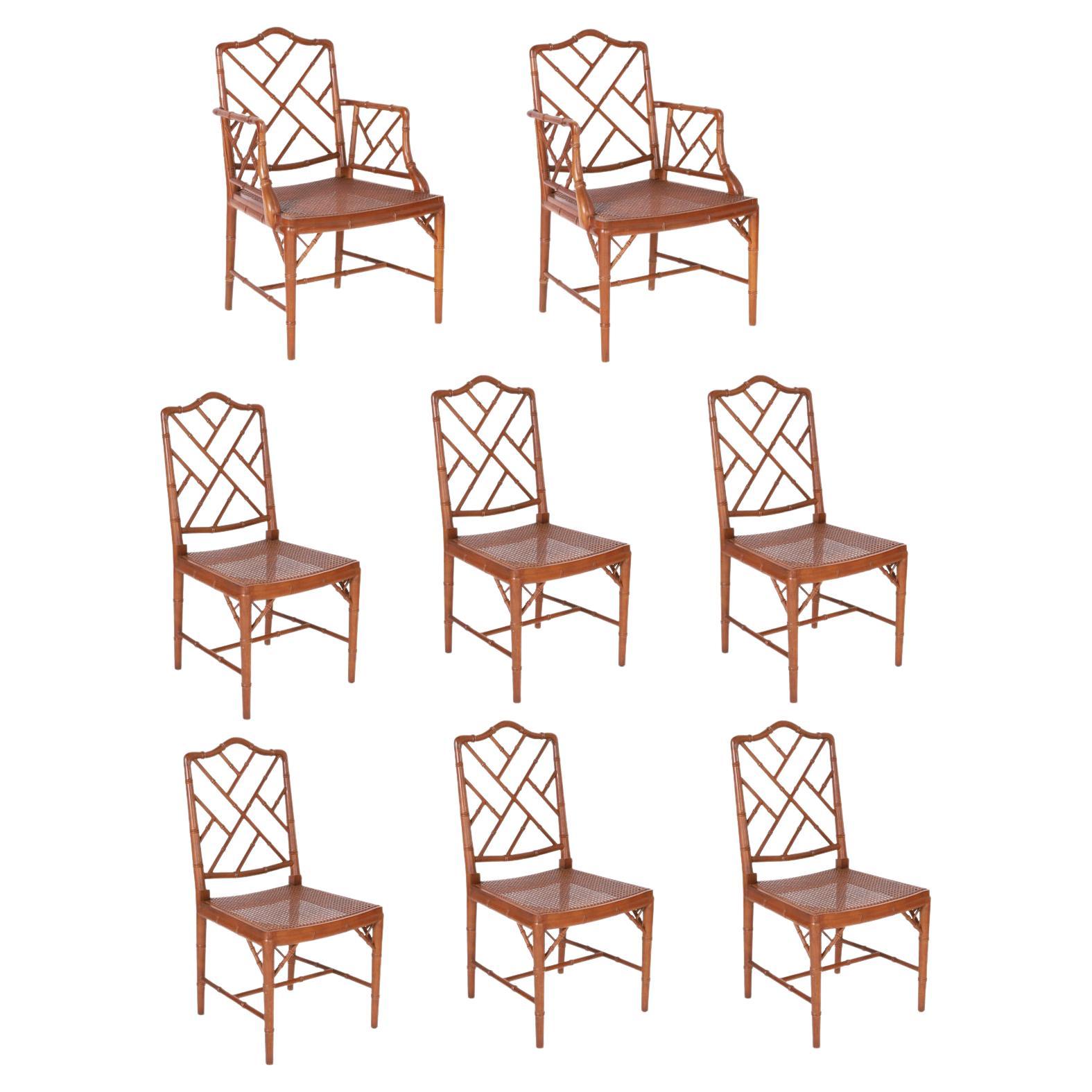 Set of Eight Caned Faux Bamboo Dining Chairs