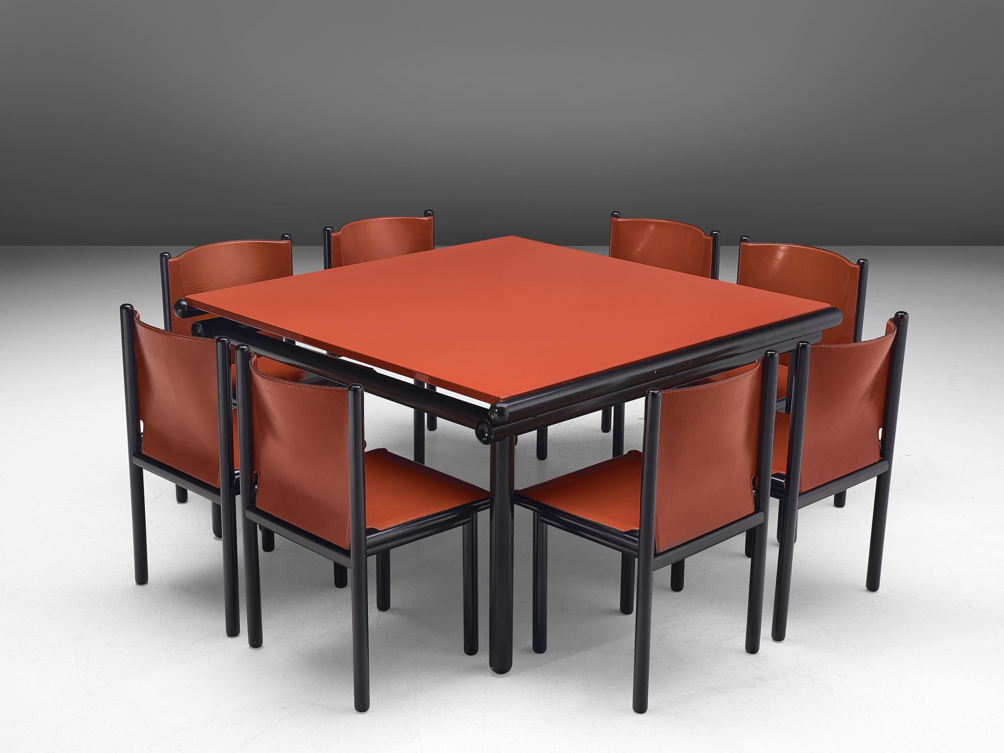 Set of Eight 'Caprile' Chairs in Red Leather by Gianfranco Frattini 4