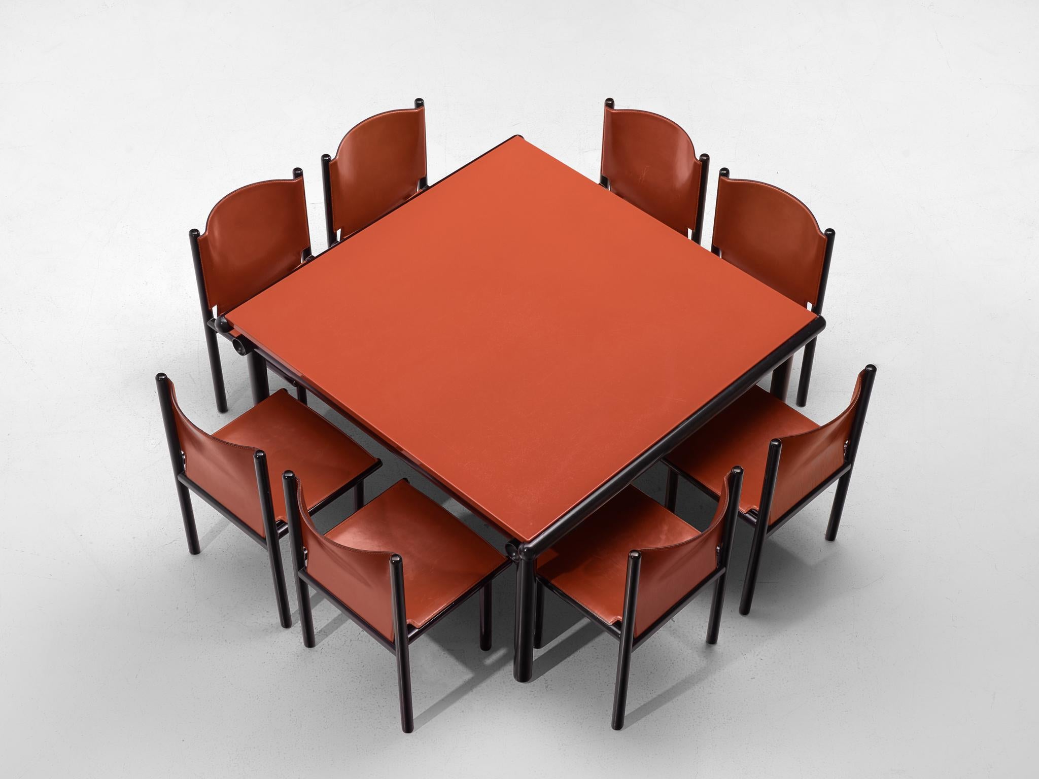 Set of Eight 'Caprile' Chairs in Red Leather by Gianfranco Frattini 5