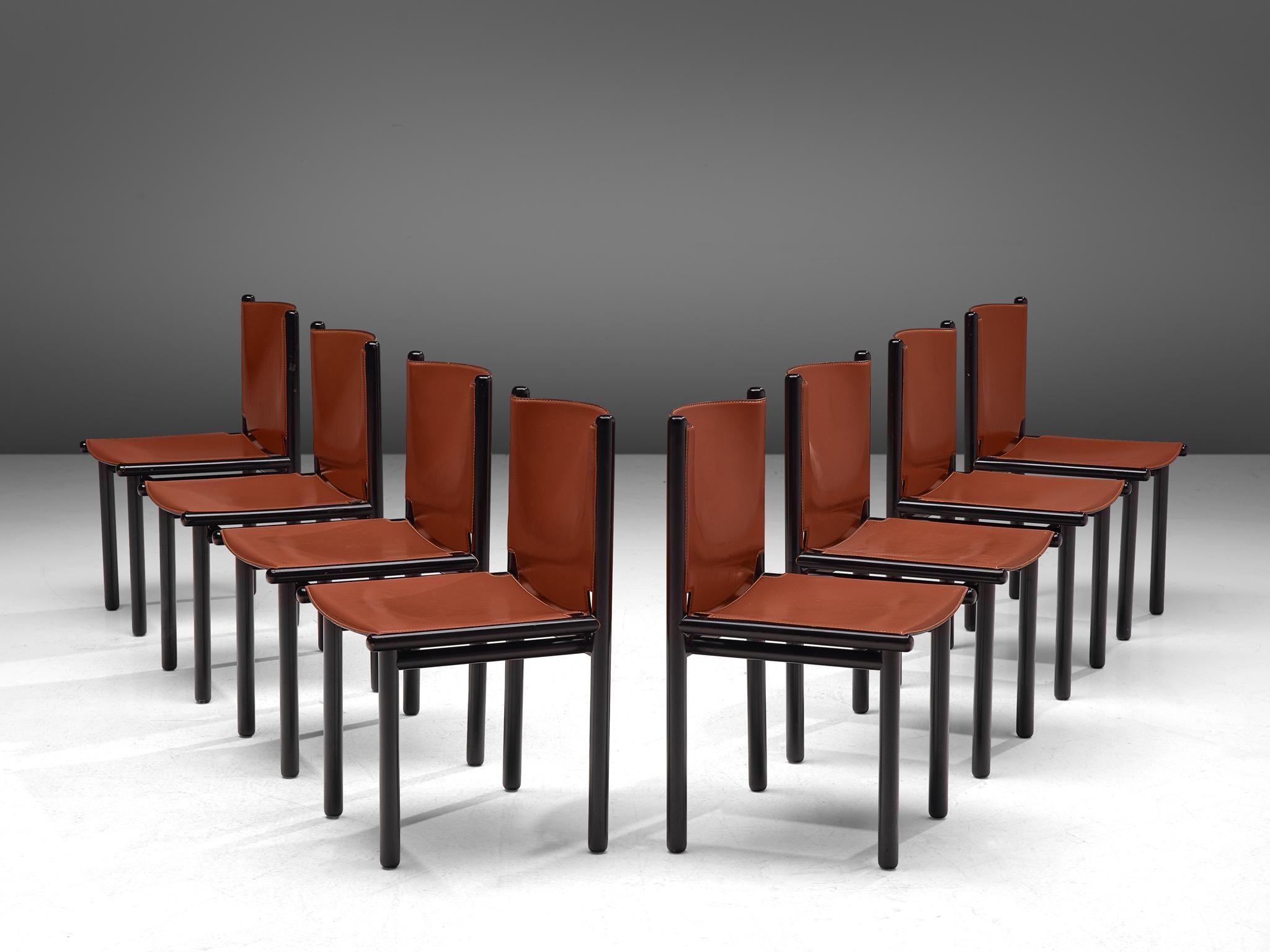 Gianfranco Frattini for Cassina, set of 8 'Caprile' dining chairs, Italy, 1985

Stunning set of eight 'Caprile' dining chairs designed by Gianfranco Frattini for Cassina in 1985. The chairs feature a strong structure with leather seats. The