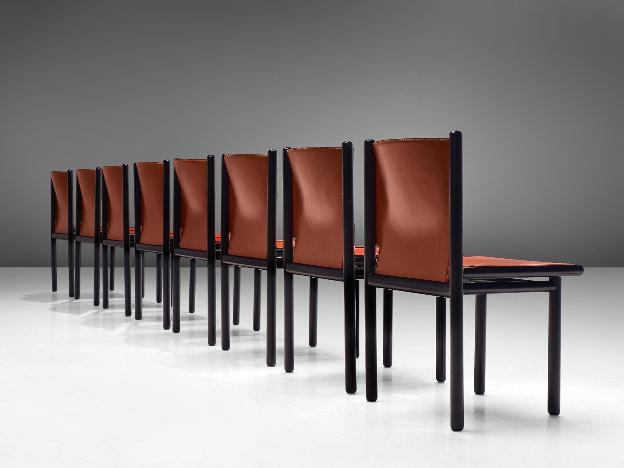Mid-Century Modern Set of Eight 'Caprile' Chairs in Red Leather by Gianfranco Frattini