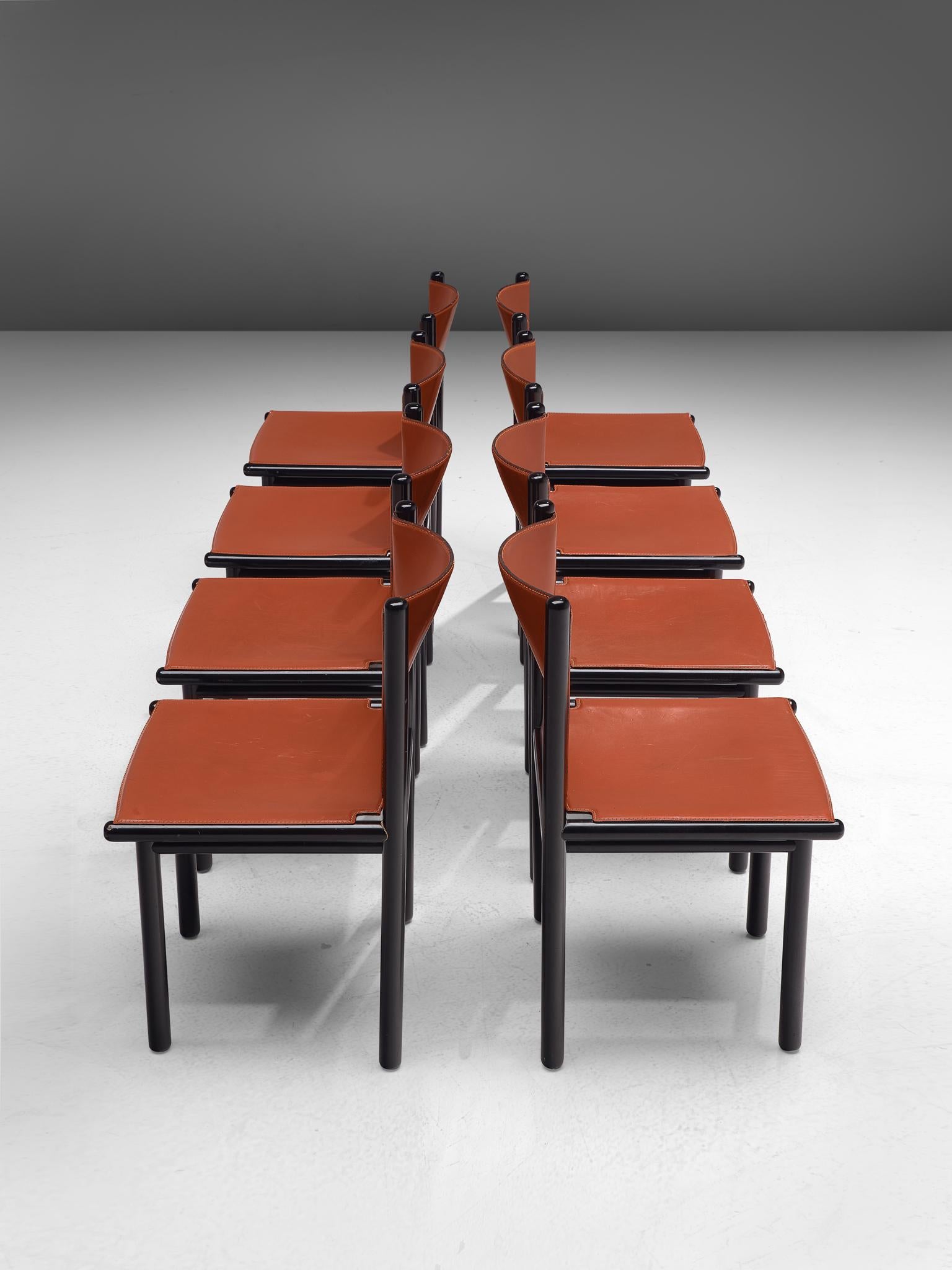 Italian Set of Eight 'Caprile' Chairs in Red Leather by Gianfranco Frattini