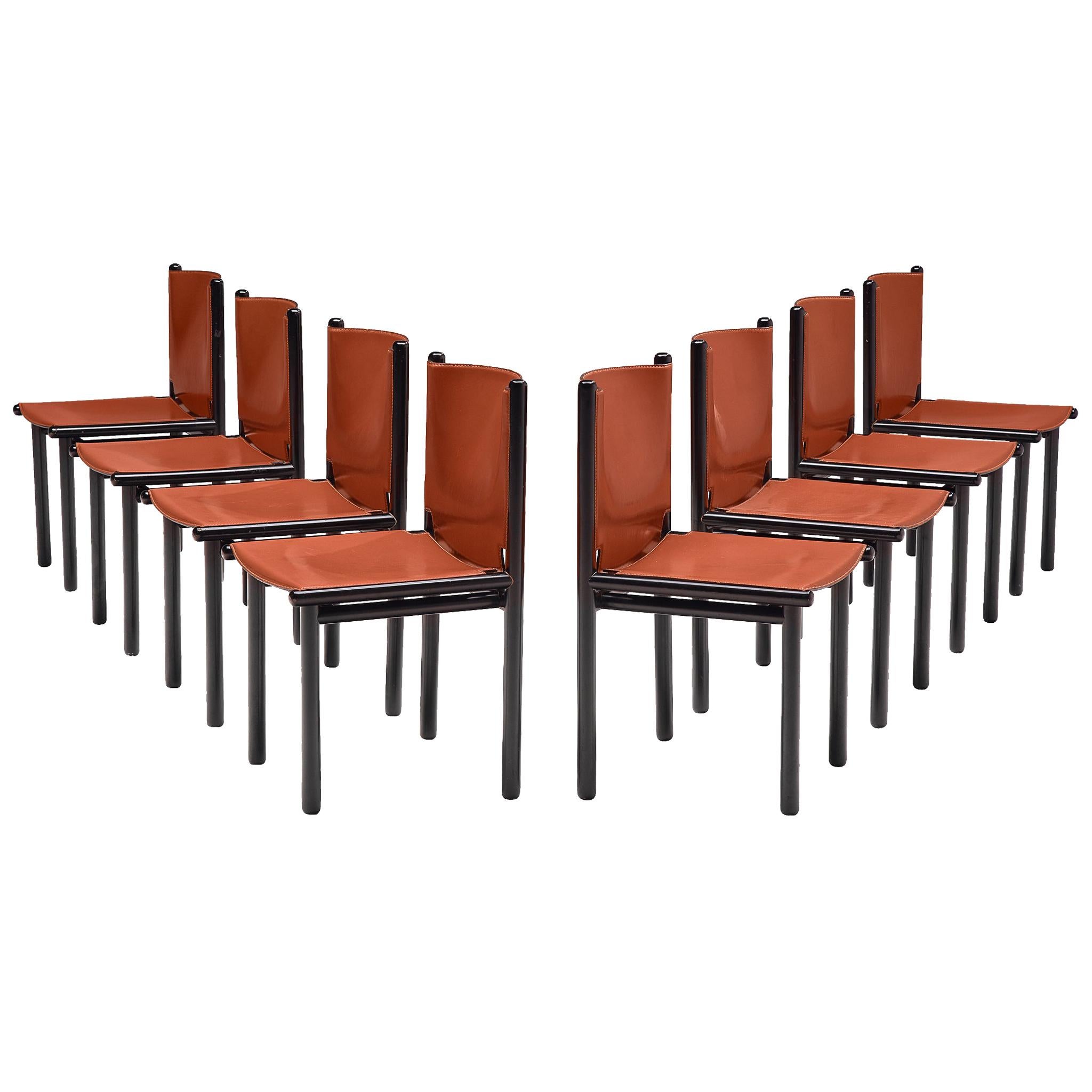 Set of Eight 'Caprile' Chairs in Red Leather by Gianfranco Frattini