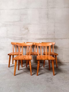 Set of eight Carl Malmsten dining chairs in solid Oregon pine, Sweden 1960s