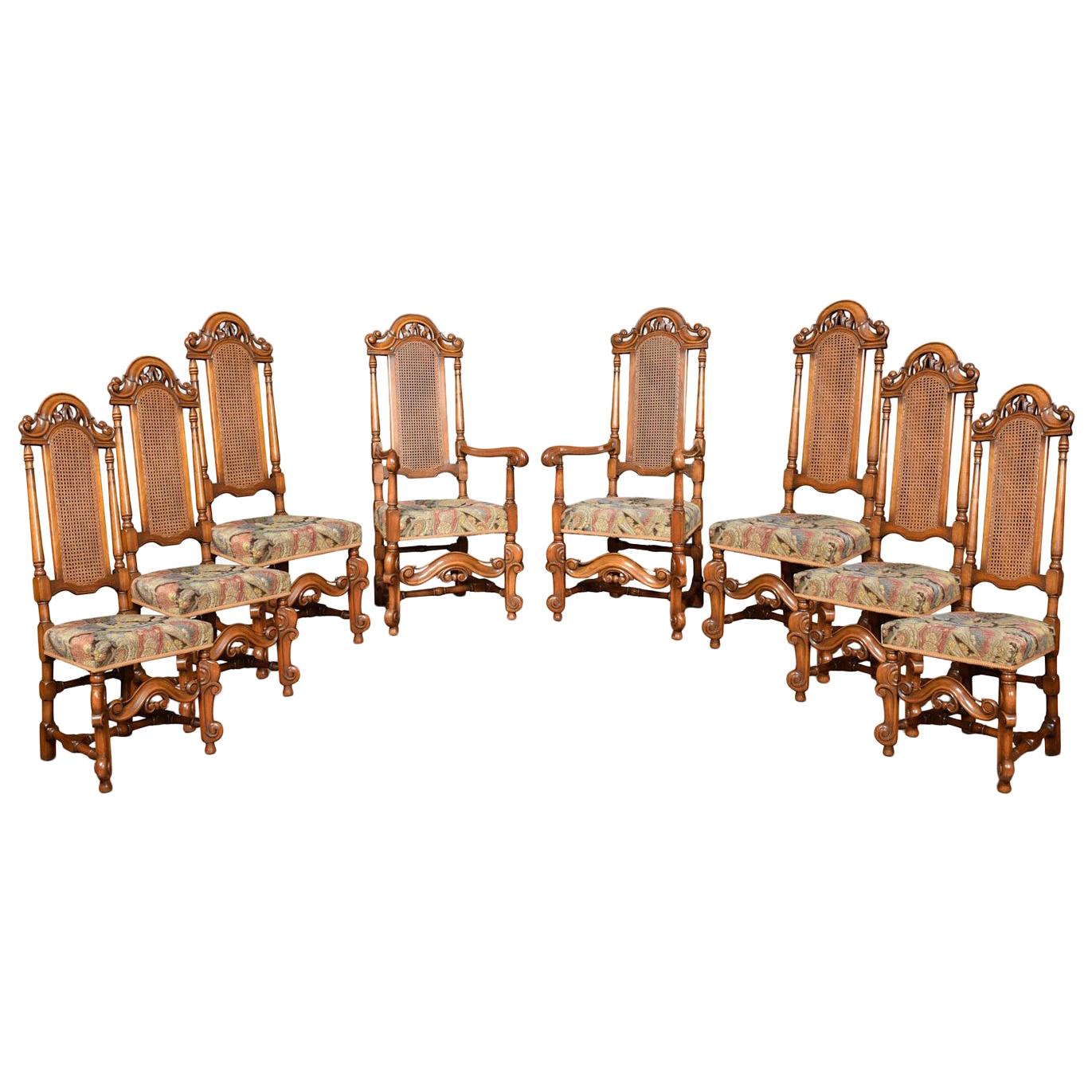 Set of Eight Carolean Style High Back Chairs