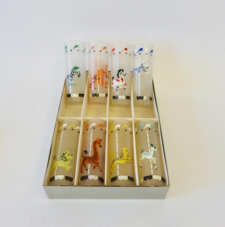 Set of Eight Carousel Theme Zombie Cocktail Glasses In Excellent Condition For Sale In Ferndale, MI