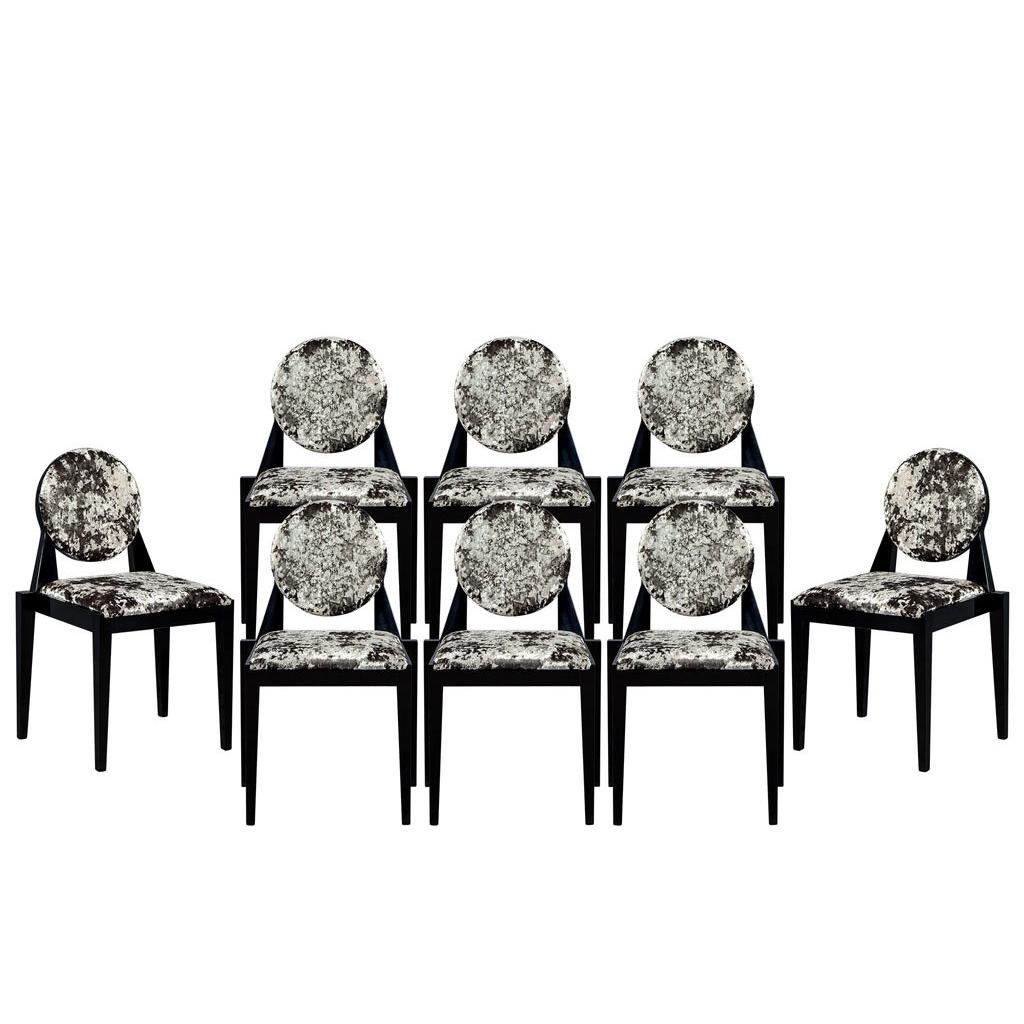 Set of Eight Carrocel Custom Art Deco Inspired Arrondi Dining Chairs