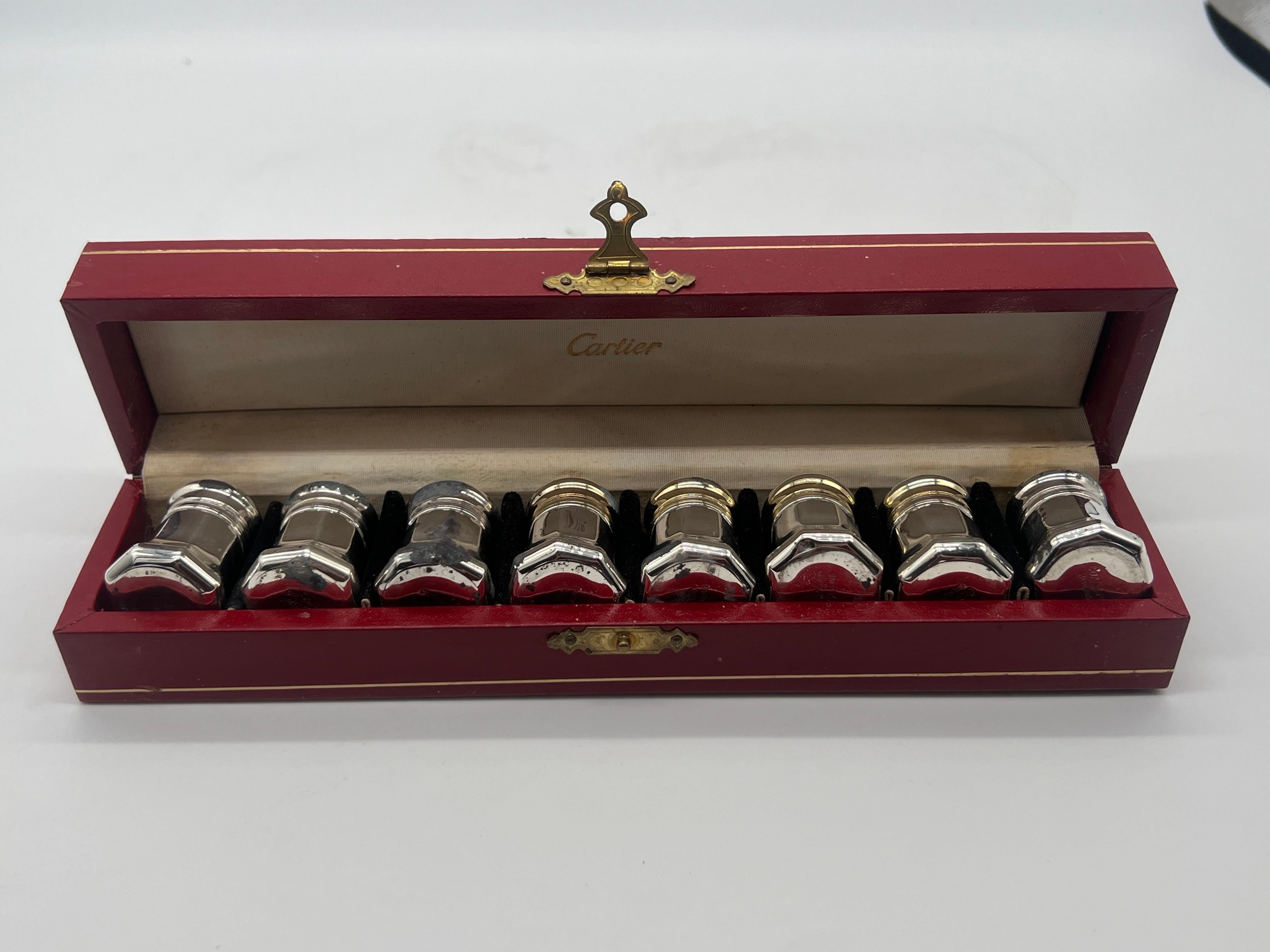 Set of Eight Cartier Miniature Sterling Silver Salt and Pepper Shakers In Fair Condition In Atlanta, GA