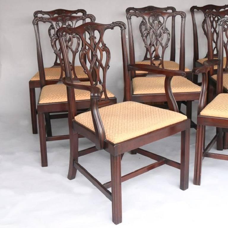 English Set of Eight Carved Mahogany Chippendale Style Dining Chairs