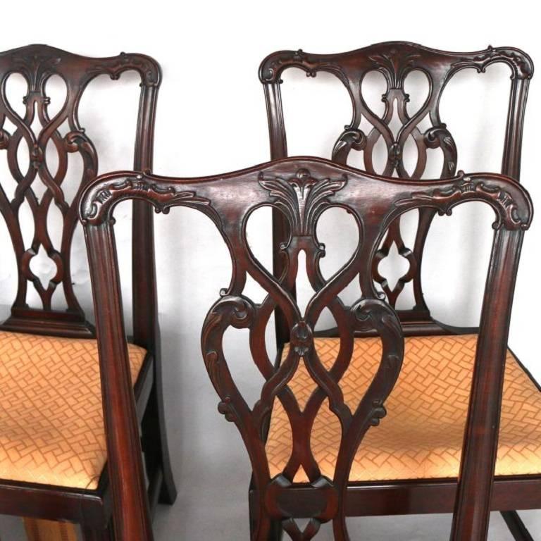 Set of Eight Carved Mahogany Chippendale Style Dining Chairs In Good Condition In Bridgeport, CT