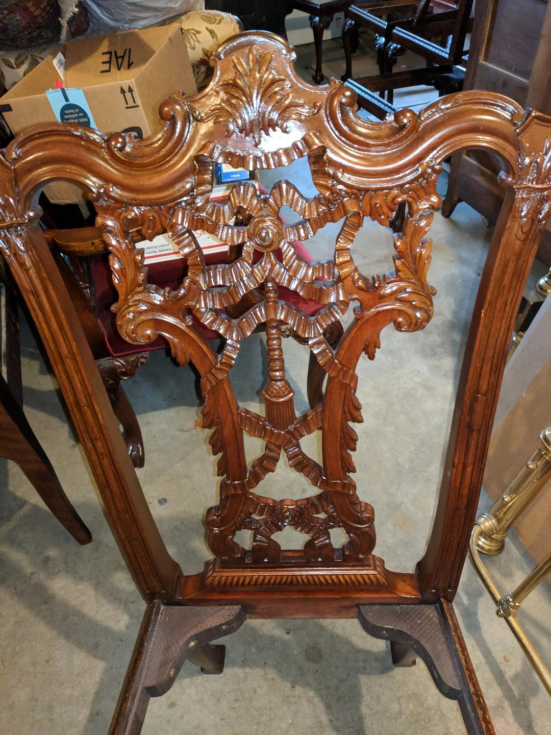 Rare Set of Eight Carved Mahogany Chippendale Style Ribbon Back Dining Chairs For Sale 1