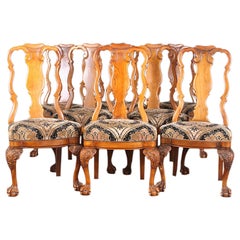 Antique Set of Eight Carved Walnut Chippendale Style Chairs