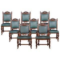 Antique Set of Eight Carved Walnut Dining Chairs