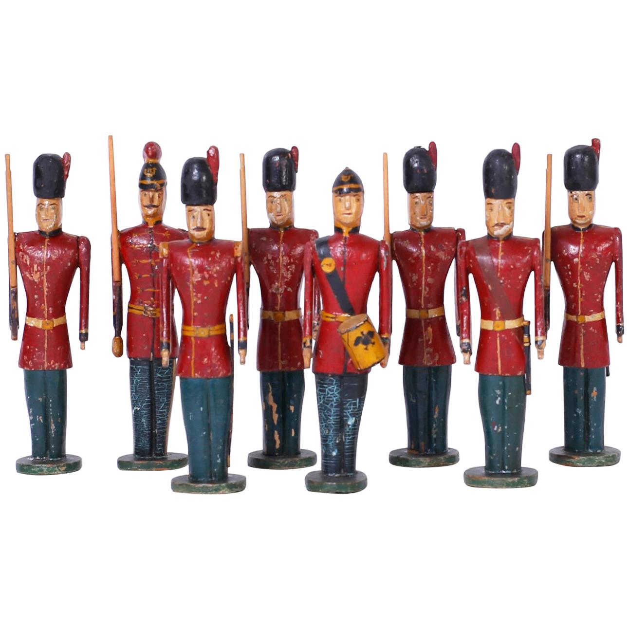 Set of Eight Carved Wood English Soldiers