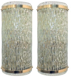 Set of Eight Cascata Sconces with Clear Murano Glass. Italy, 1980's.