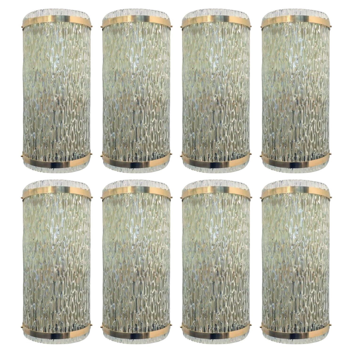 Set di otto lampade Cascata con vetro di Murano trasparente. Italia, anni '80.