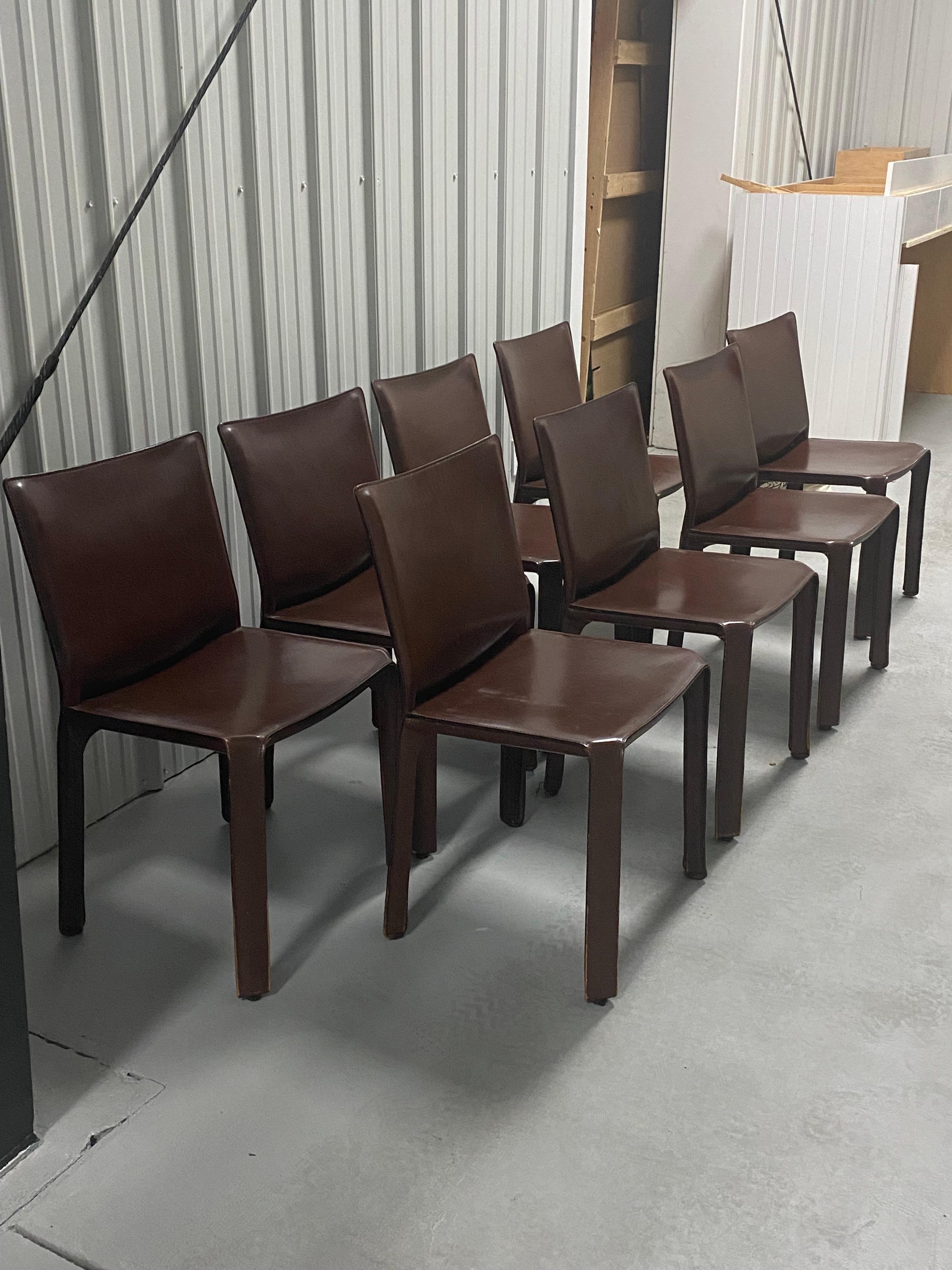 Set of Eight Cassina Cab Leather Chairs by Mario Bellini For Sale 7