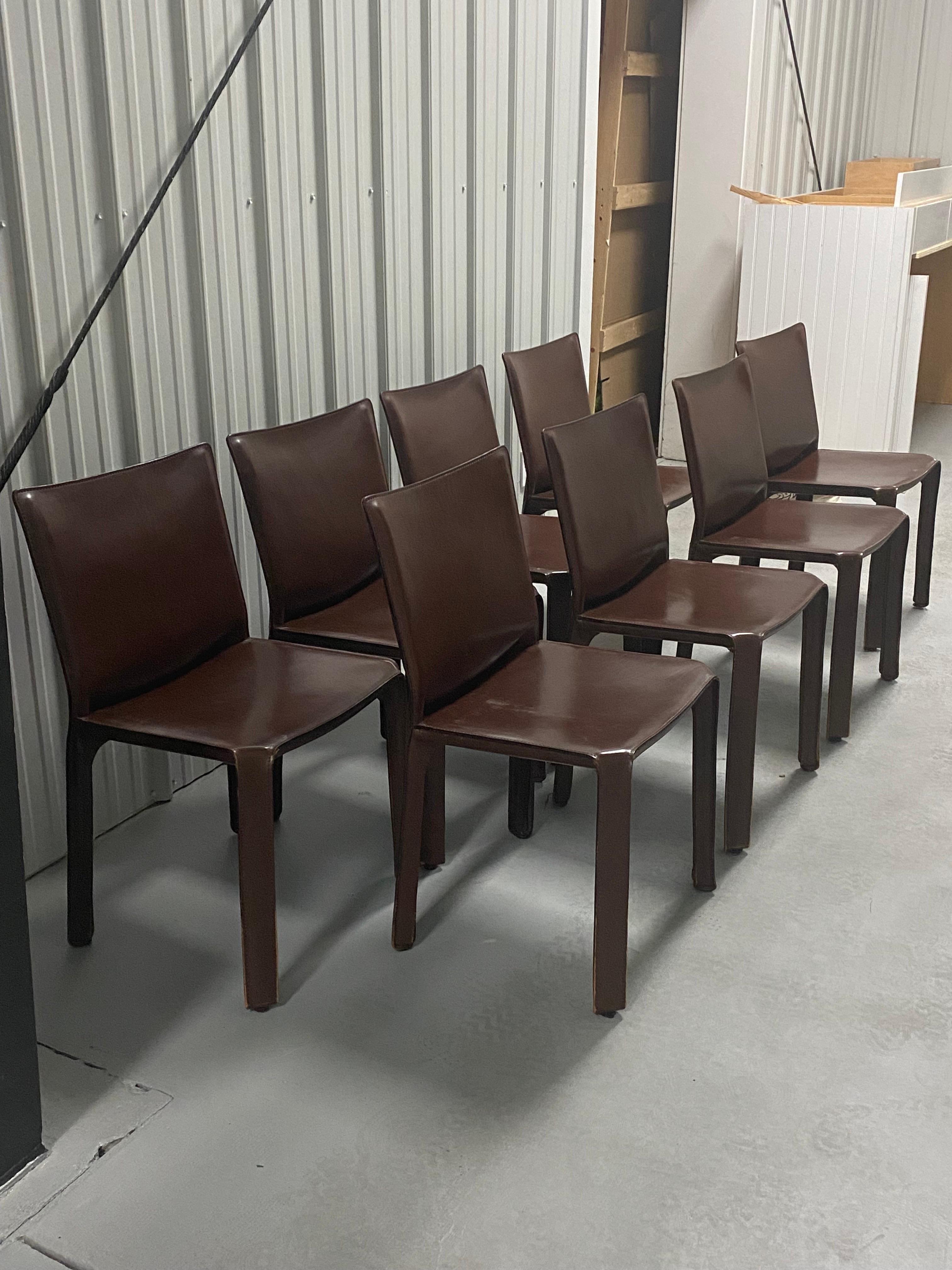 Set of Eight Cassina Cab Leather Chairs by Mario Bellini For Sale 8